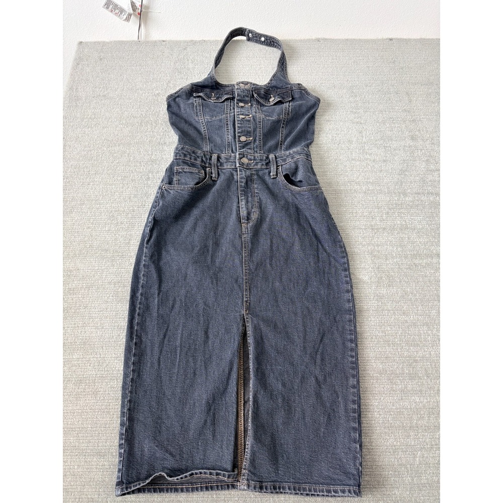 Universal Thread Denim Dress Women 4 Dark Wash Halterneck Midi Pencil Jumper
